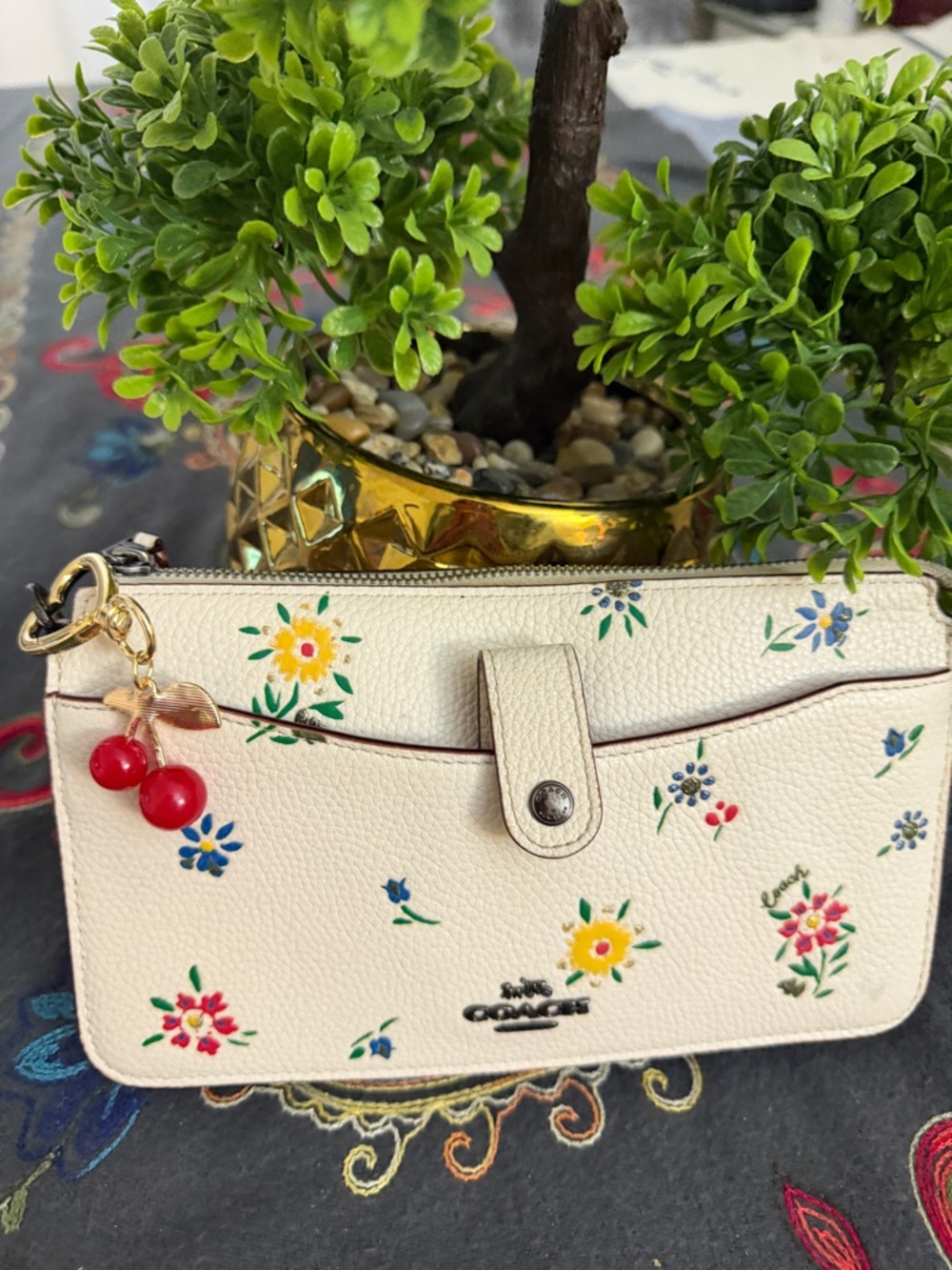 Coach Cream Floral Pebbled Leather Crossbody Bag - Picture 6 of 16